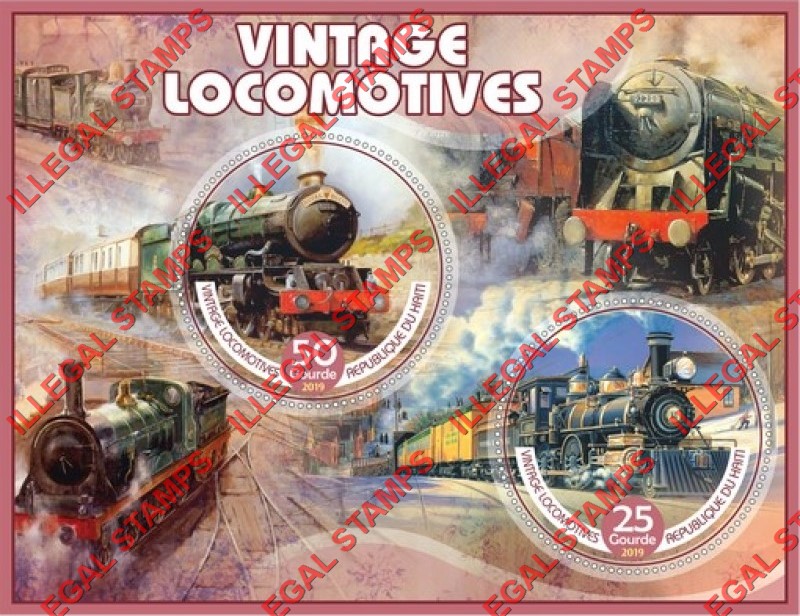 Haiti 2019 Locomotives Vintage Illegal Stamp Souvenir Sheet of 2