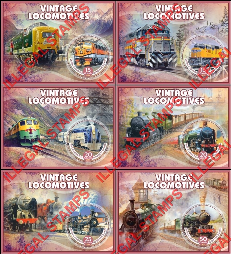 Haiti 2019 Locomotives Vintage Illegal Stamp Souvenir Sheets of 1