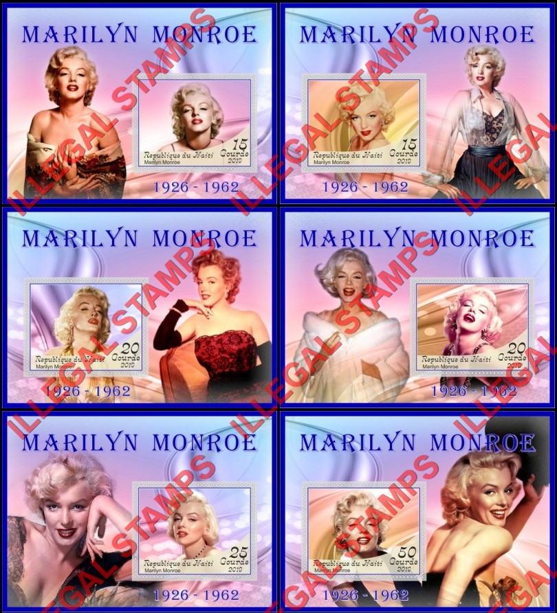 Haiti 2019 Marilyn Monroe (different) Illegal Stamp Souvenir Sheets of 1