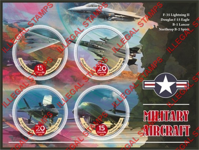 Haiti 2019 Military Aircraft Illegal Stamp Souvenir Sheet of 4