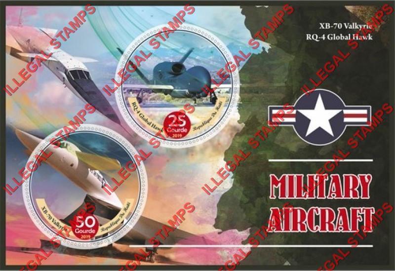 Haiti 2019 Military Aircraft Illegal Stamp Souvenir Sheet of 2