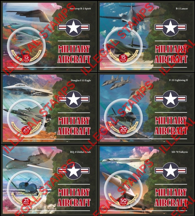 Haiti 2019 Military Aircraft Illegal Stamp Souvenir Sheets of 1