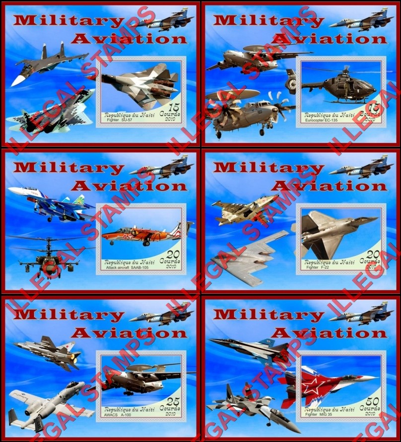 Haiti 2019 Military Aviation Illegal Stamp Souvenir Sheets of 1