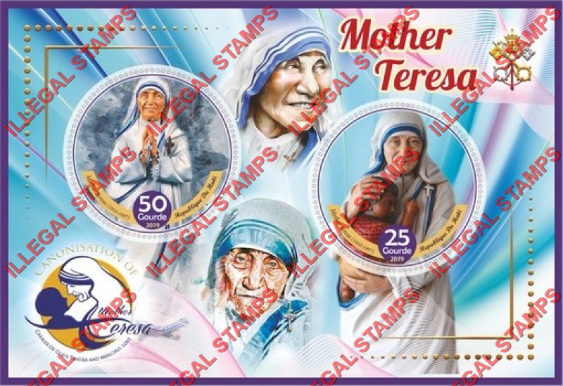 Haiti 2019 Mother Teresa Illegal Stamp Souvenir Sheet of 2