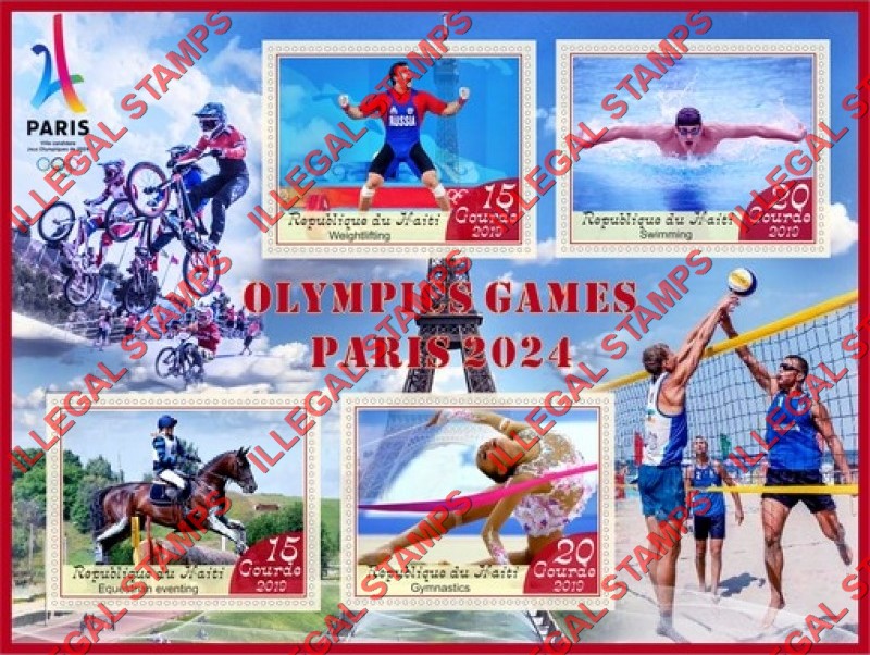 Haiti 2019 Olympic Games in Paris 2024 Illegal Stamp Souvenir Sheet of 4