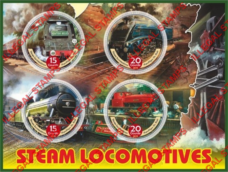 Haiti 2019 Steam Locomotives Illegal Stamp Souvenir Sheet of 4