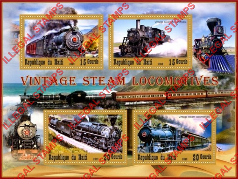 Haiti 2019 Steam Locomotives Vintage Illegal Stamp Souvenir Sheet of 4