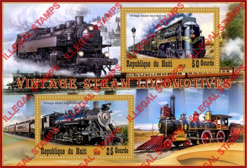 Haiti 2019 Steam Locomotives Vintage Illegal Stamp Souvenir Sheet of 2