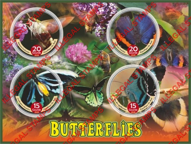Haiti 2020 Butterflies Illegal Stamp Souvenir Sheet of 4
