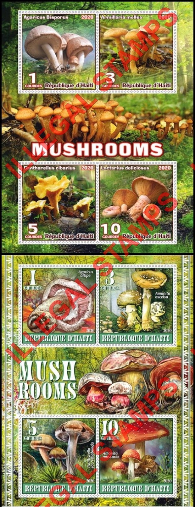 Haiti 2020 Mushrooms Illegal Stamp Souvenir Sheets of 4