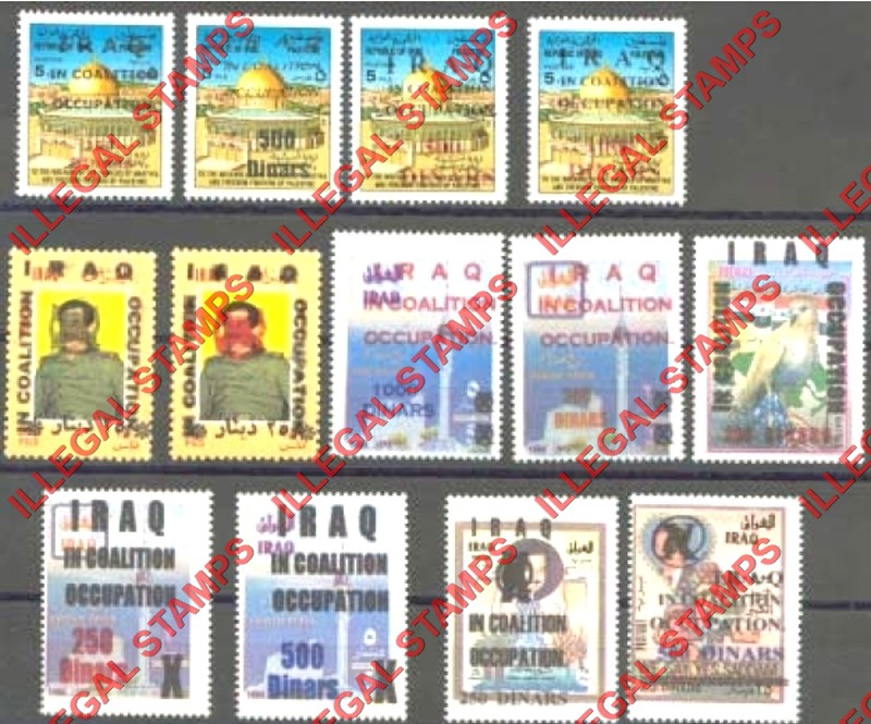 Iraq 2002 Genuine Stamps with IRAQ IN COALITION OCCUPATION Illegal Overprints Described in UPU Circular 71