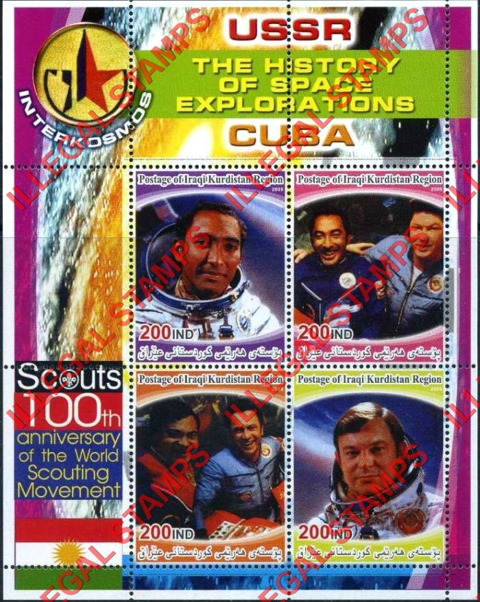 Kurdistan 2005 History of Space Exploration Cuba Illegal Stamp Souvenir Sheet of 4
