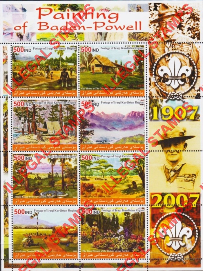 Kurdistan 2005 Paintings of Baden Powell Illegal Stamp Souvenir Sheet of 8