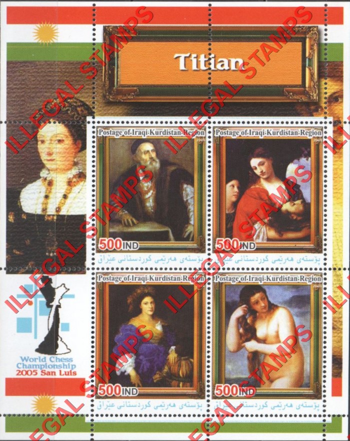 Kurdistan 2005 Paintings by Titian Illegal Stamp Souvenir Sheet of 4