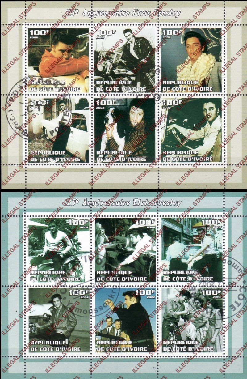 Ivory Coast 2002 Elvis Presley Illegal Stamp Sheetlets of 6