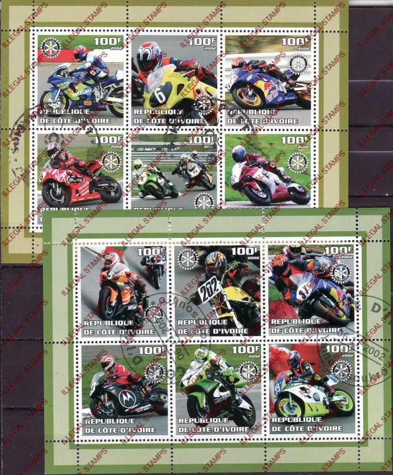 Ivory Coast 2002 Motorcycle Racing Illegal Stamp Sheetlets of 6