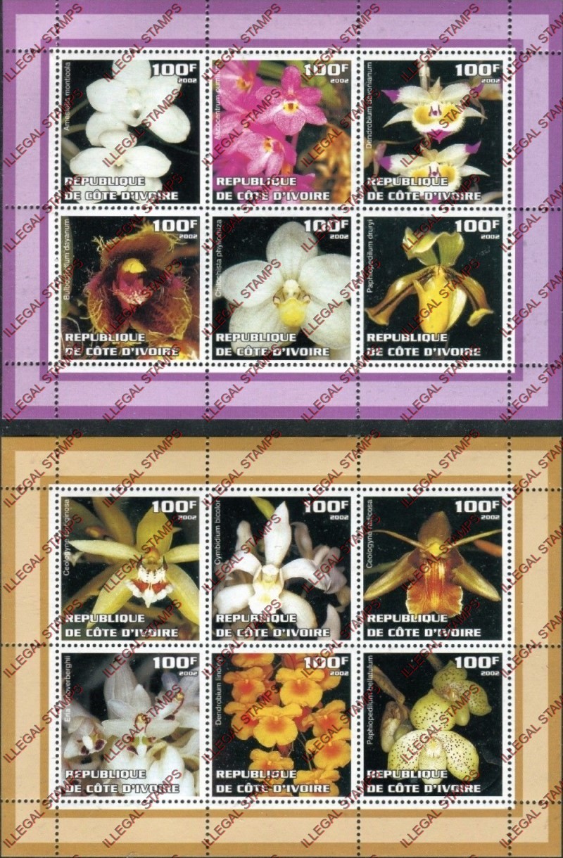 Ivory Coast 2002 Orchids Flowers Illegal Stamp Sheetlets of 6