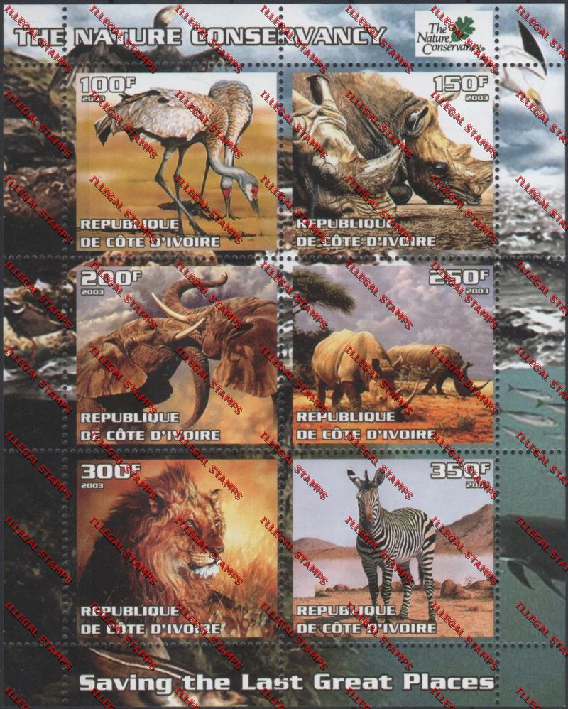 Ivory coast 2003 Animals Nature Conservancy Illegal Stamp Sheetlet of Six