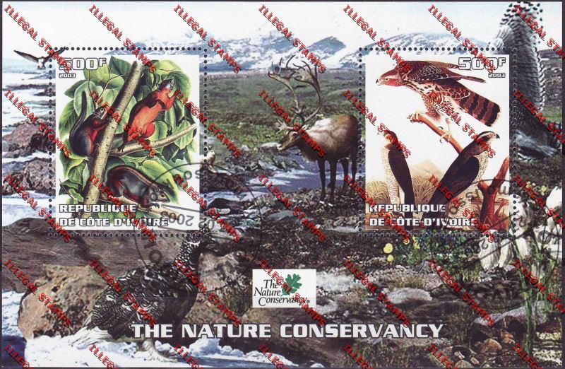 Ivory coast 2003 Animals Nature Conservancy Illegal Stamp Souvenir Sheetlet of Two