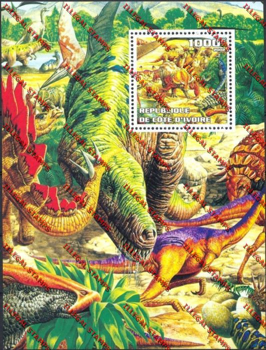 Ivory coast 2003 Dinosaurs Illegal Stamp Souvenir Sheet