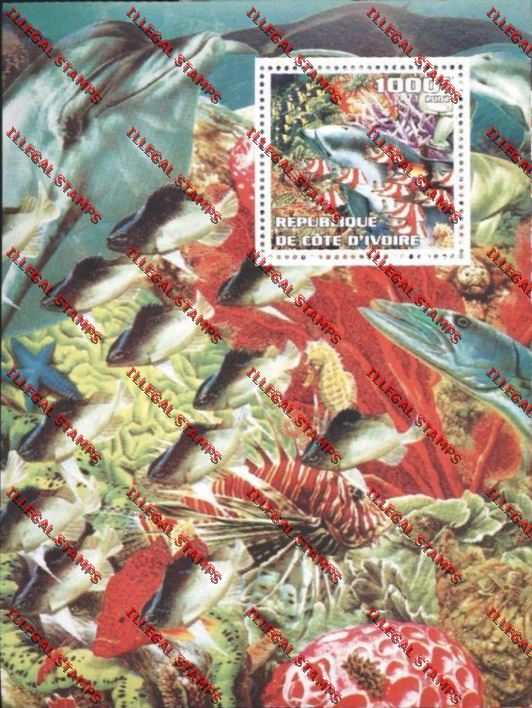 Ivory coast 2003 Dolphins and Fish Illegal Stamp Souvenir Sheet
