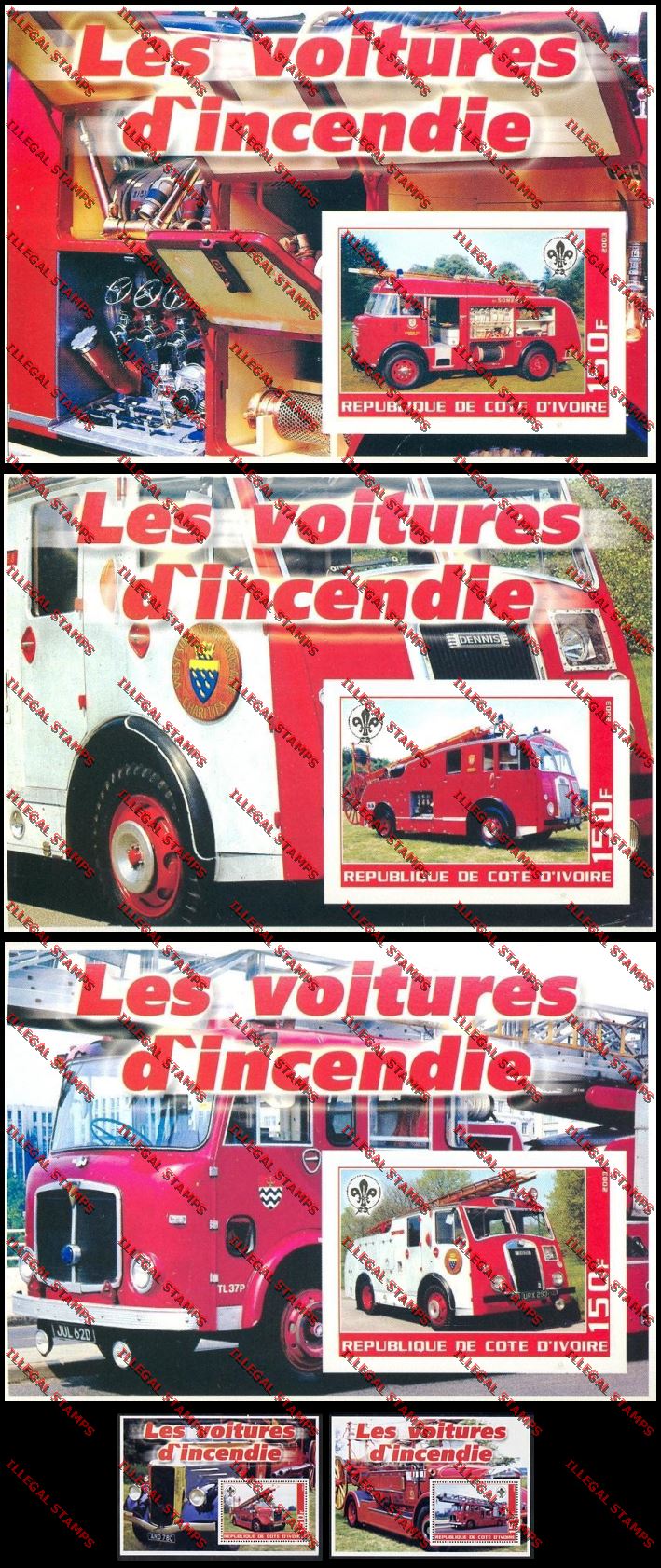 Ivory coast 2003 Fire Engines Illegal Stamp Souvenir Sheets