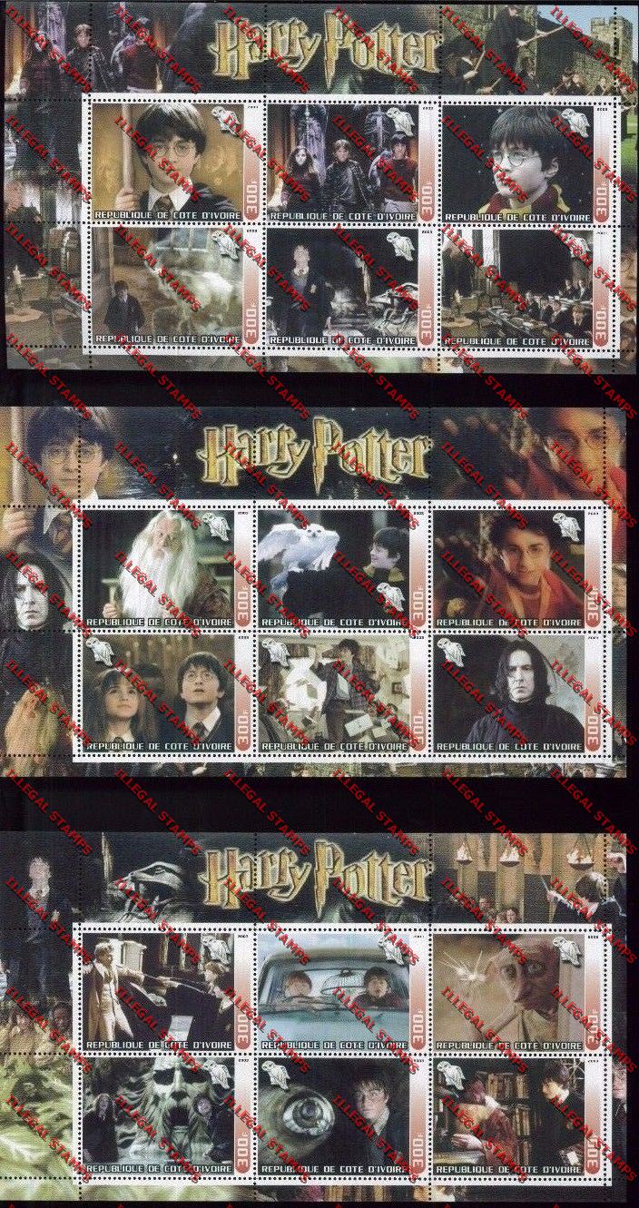 Ivory coast 2003 Harry Potter Illegal Stamp Sheetlets of Six
