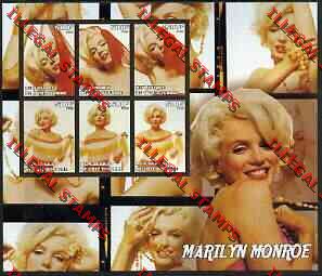 Ivory coast 2003 Marilyn Monroe Illegal Stamp Miniature Sheet of Six