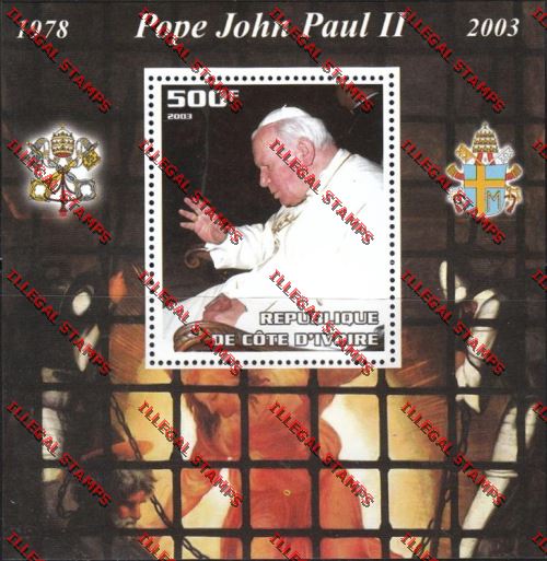 Ivory coast 2003 Pope John Paul II Illegal Stamp Souvenir Sheet