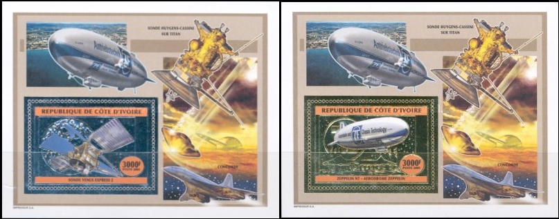 Ivory Coast 2005 Concorde and Zeppelins Gold and Silver Foil Souvenir Sheets