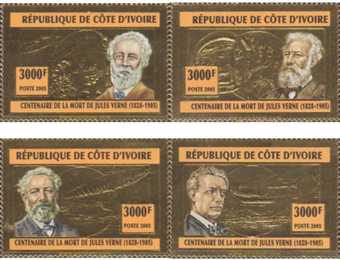 Ivory Coast 2005 Jules Verne Gold Foil Stamps