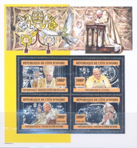 Ivory Coast 2005 Pope John Paul II Silver Foil Stamp Souvenir Sheet