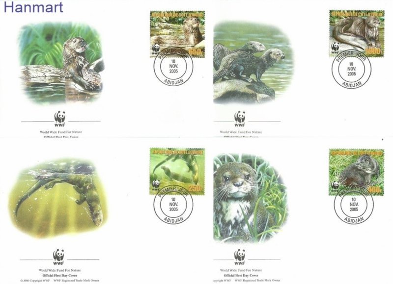 Ivory Coast 2005 WWF Otters First Day Covers