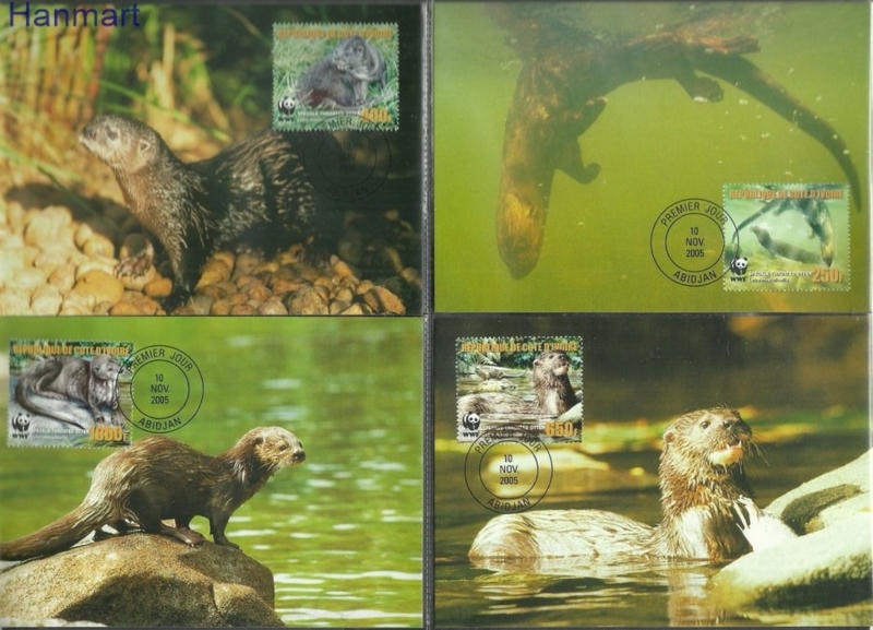 Ivory Coast 2005 WWF Otters Maxi-cards
