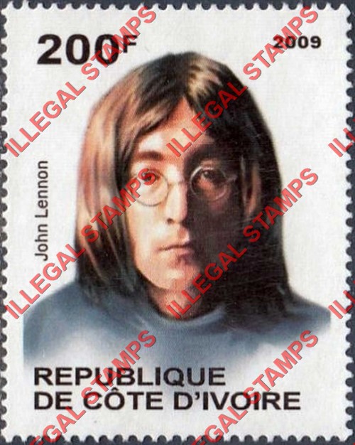 Ivory Coast 2009 Famous People John Lennon Illegal Stamp