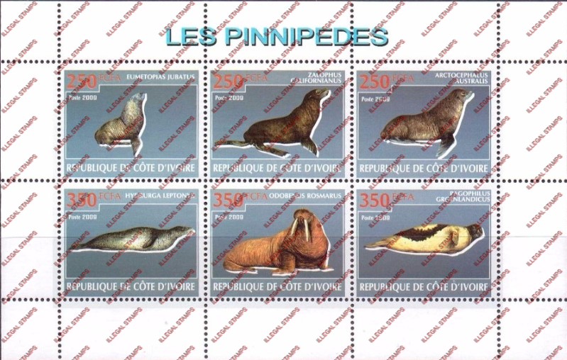 Ivory Coast 2009 Seals Illegal Stamp Sheetlet of 6