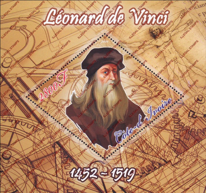 Ivory Coast 2011 Leonard de Vinci Illegal Stamp Souvenir Sheet of 1