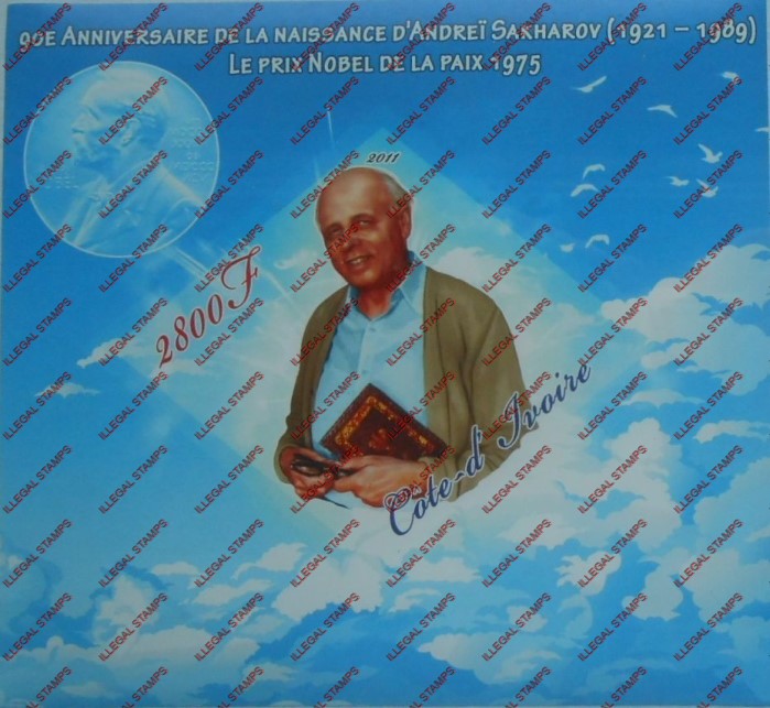 Ivory Coast 2011 Nobel Prize D'Andrei Sakharov Illegal Stamp Souvenir Sheet of 1