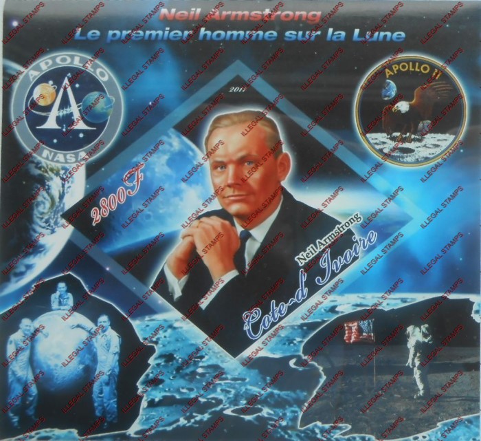 Ivory Coast 2011 Space Neil Armstrong Illegal Stamp Souvenir Sheet of 1