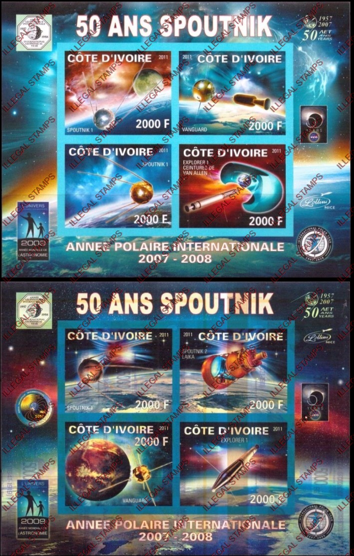 Ivory Coast 2011 Space Sputnik Illegal Stamp Souvenir Sheets of 4