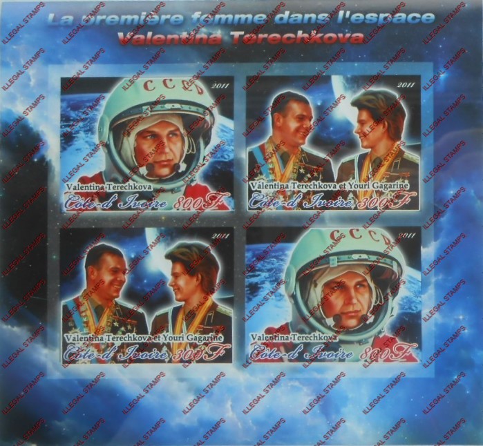 Ivory Coast 2011 Space Valentina Terechkova Illegal Stamp Souvenir Sheet of 4