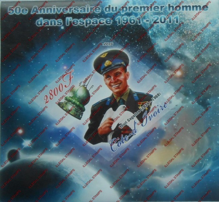 Ivory Coast 2011 Space Youri Gagarine Illegal Stamp Souvenir Sheet of 1