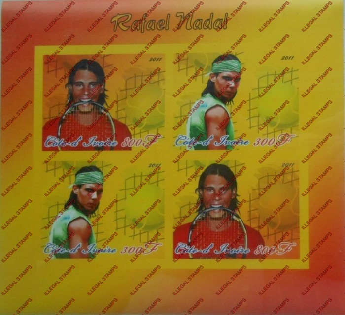 Ivory Coast 2011 Tennis Rafael Nadal Illegal Stamp Souvenir Sheet of 4