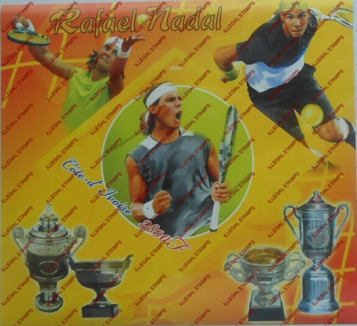Ivory Coast 2011 Tennis Rafael Nadal Illegal Stamp Souvenir Sheet of 1