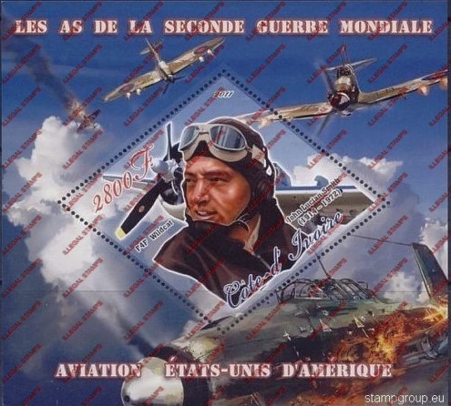 Ivory Coast 2011 World War II American Aviators Illegal Stamp Souvenir Sheet of 1