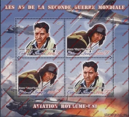 Ivory Coast 2011 World War II British Aviators Illegal Stamp Souvenir Sheet of 4