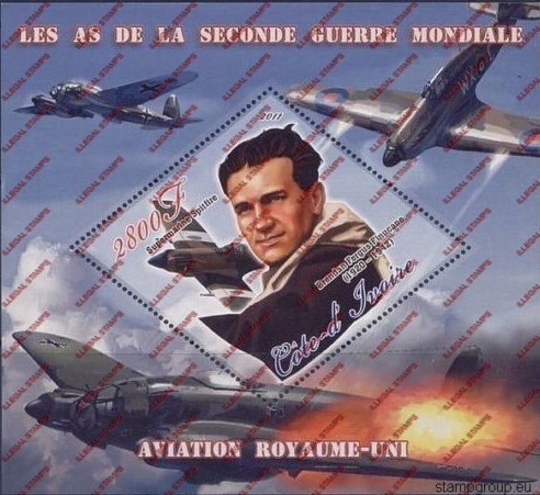 Ivory Coast 2011 World War II British Aviators Illegal Stamp Souvenir Sheet of 1
