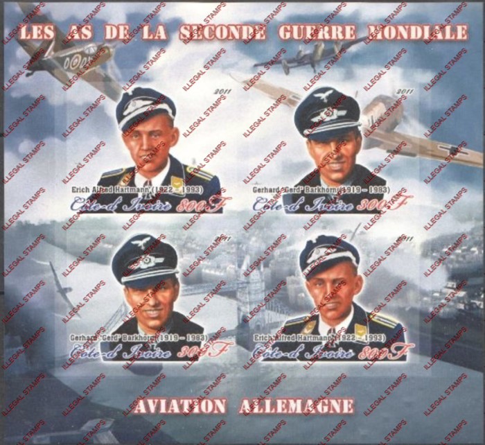 Ivory Coast 2011 World War II German Aviators Illegal Stamp Souvenir Sheet of 4