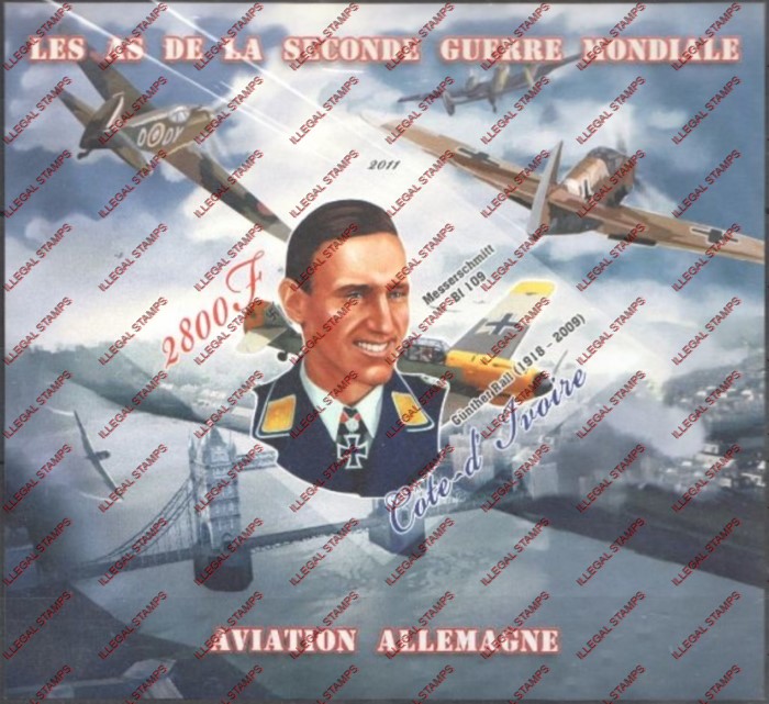 Ivory Coast 2011 World War II German Aviators Illegal Stamp Souvenir Sheet of 1