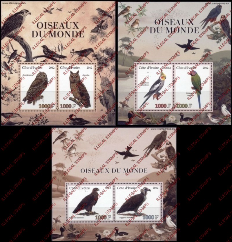Ivory Coast 2012 Birds Illegal Stamp Souvenir Sheets of 2